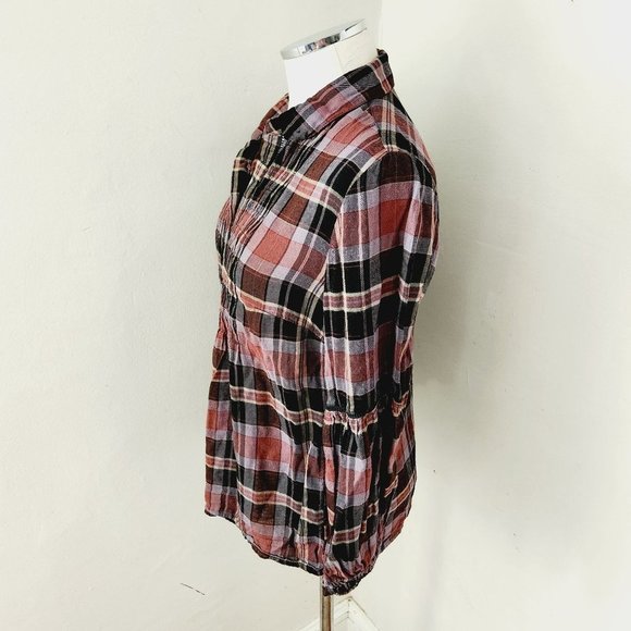 Vintage America Red Black Plaid Button Front Top Women's Small - Picture 5 of 5